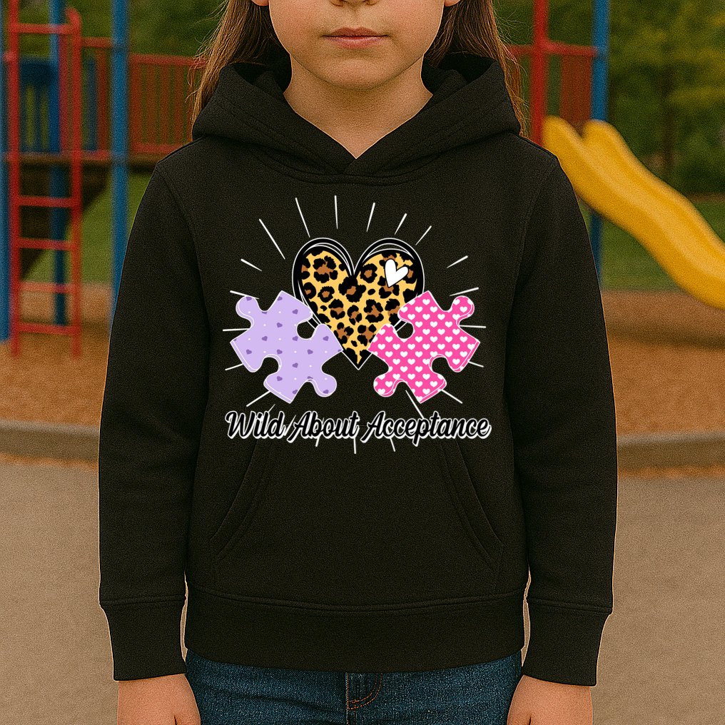 Wild About Acceptance Autism Awareness Puzzle Heart Kids Hoodie