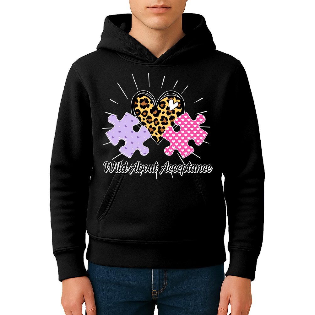 Wild About Acceptance Autism Awareness Puzzle Heart Kids Hoodie
