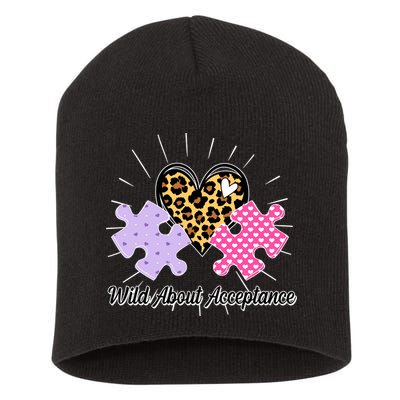 Wild About Acceptance Autism Awareness Puzzle Heart Short Acrylic Beanie