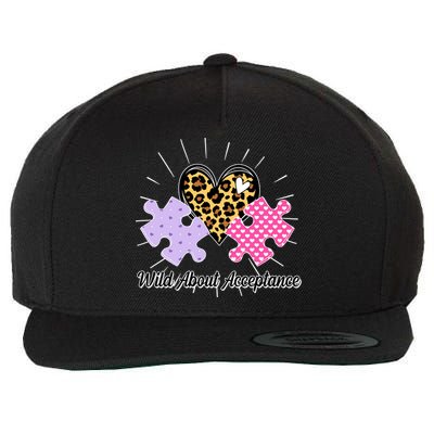 Wild About Acceptance Autism Awareness Puzzle Heart Wool Snapback Cap