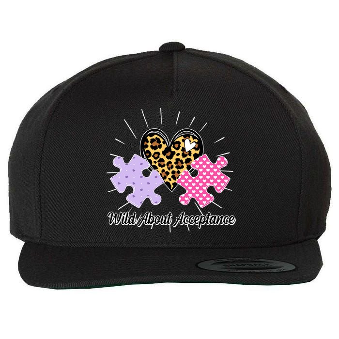 Wild About Acceptance Autism Awareness Puzzle Heart Wool Snapback Cap