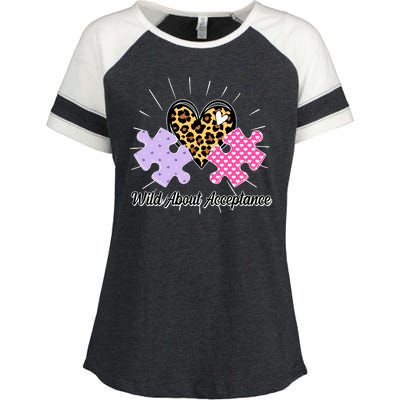 Wild About Acceptance Autism Awareness Puzzle Heart Enza Ladies Jersey Colorblock Tee