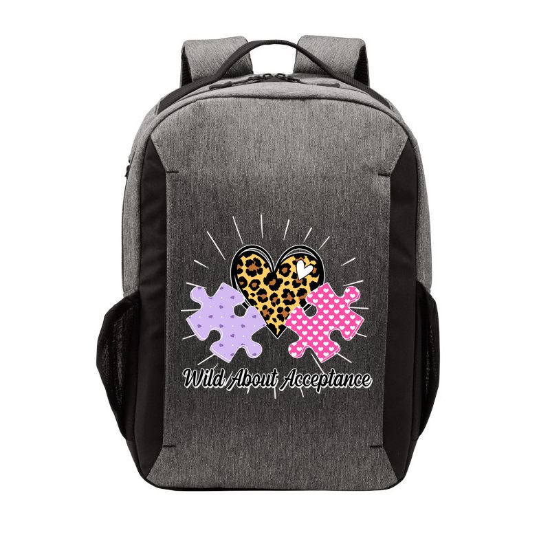 Wild About Acceptance Autism Awareness Puzzle Heart Vector Backpack