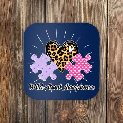 Wild About Acceptance Autism Awareness Puzzle Heart Coaster