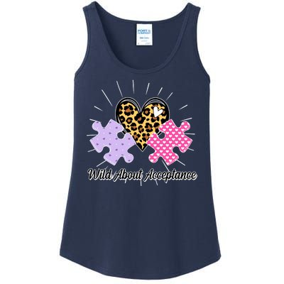 Wild About Acceptance Autism Awareness Puzzle Heart Ladies Essential Tank