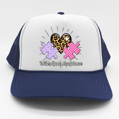 Wild About Acceptance Autism Awareness Puzzle Heart Trucker Hat