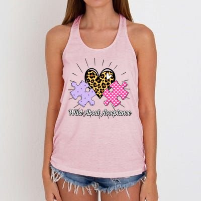 Wild About Acceptance Autism Awareness Puzzle Heart Women's Knotted Racerback Tank