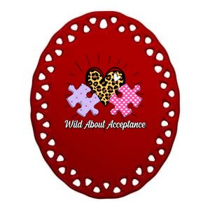 Wild About Acceptance Autism Awareness Puzzle Heart Ceramic Oval Ornament