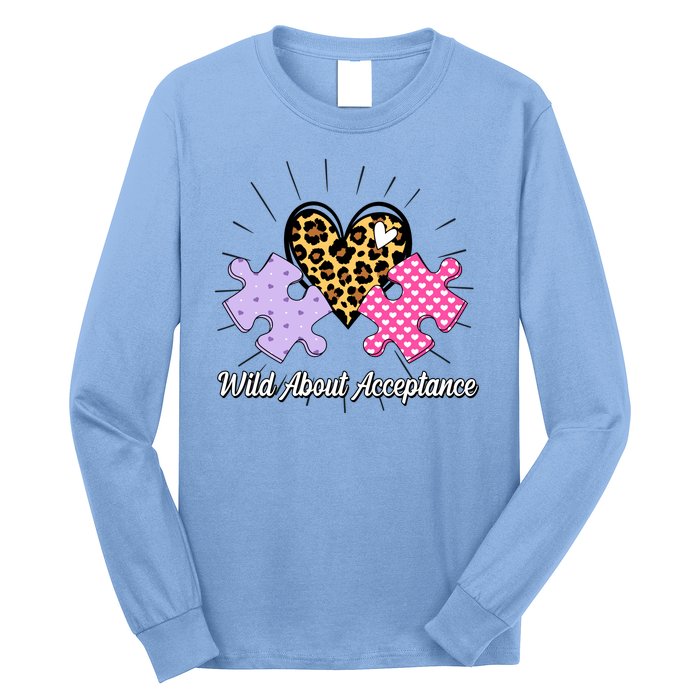 Wild About Acceptance Autism Awareness Puzzle Heart Long Sleeve Shirt