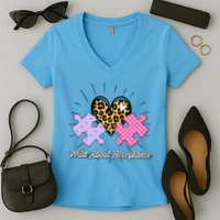 Wild About Acceptance Autism Awareness Puzzle Heart Women's V-Neck T-Shirt