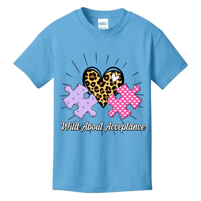 Wild About Acceptance Autism Awareness Puzzle Heart Kids T-Shirt