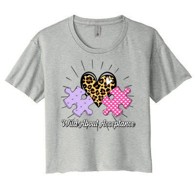 Wild About Acceptance Autism Awareness Puzzle Heart Women's Crop Top Tee