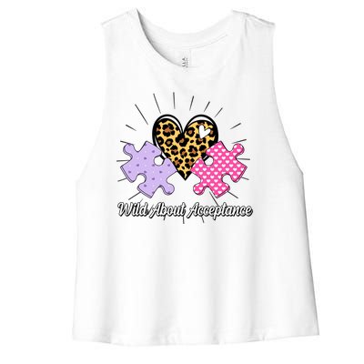 Wild About Acceptance Autism Awareness Puzzle Heart Women's Racerback Cropped Tank