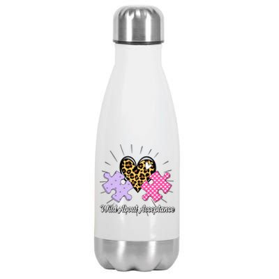 Wild About Acceptance Autism Awareness Puzzle Heart Stainless Steel Insulated Water Bottle