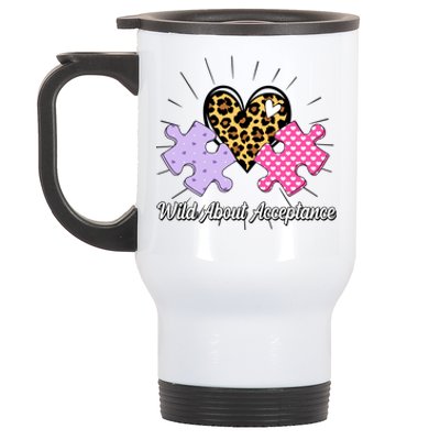 Wild About Acceptance Autism Awareness Puzzle Heart Stainless Steel Travel Mug