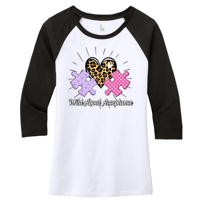 Wild About Acceptance Autism Awareness Puzzle Heart Women's Tri-Blend 3/4-Sleeve Raglan Shirt