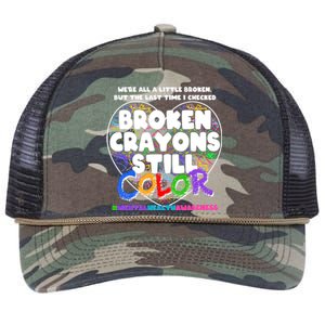 We're All A Little Broken But The Last Time I Checked Broken Crayons Still Color Retro Rope Trucker Hat Cap