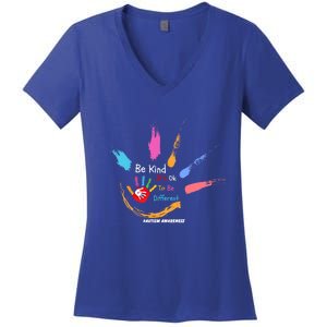 World Autism Awareness Day Be Kind ItS Ok To Be Different Gift Women's V-Neck T-Shirt