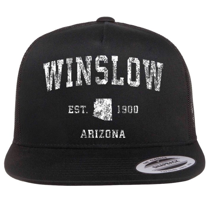 Winslow Arizona AZ Vintage Athletic Sports Flat Bill Trucker Hat