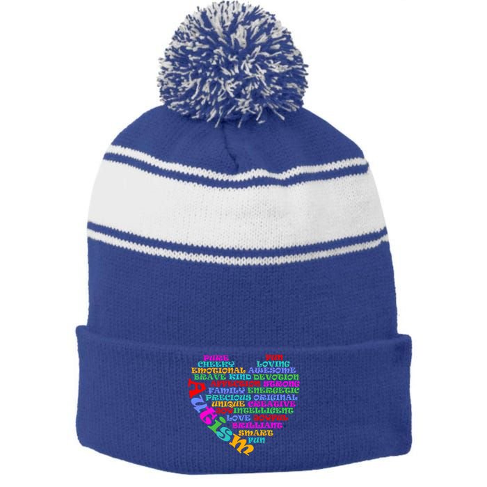 World Autism Awareness Day Support Family Funny Gift Stripe Pom Pom Beanie