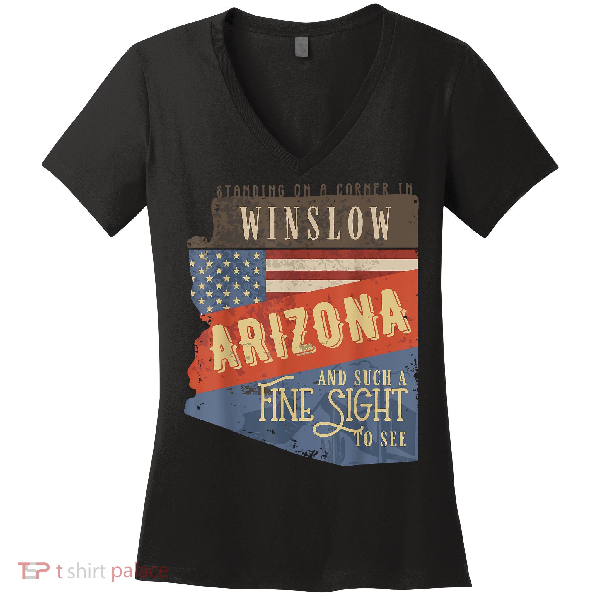 Winslow Arizona AZ US 66 Take It Easy Est. 1926 Mother Road Women's V-Neck T-Shirt