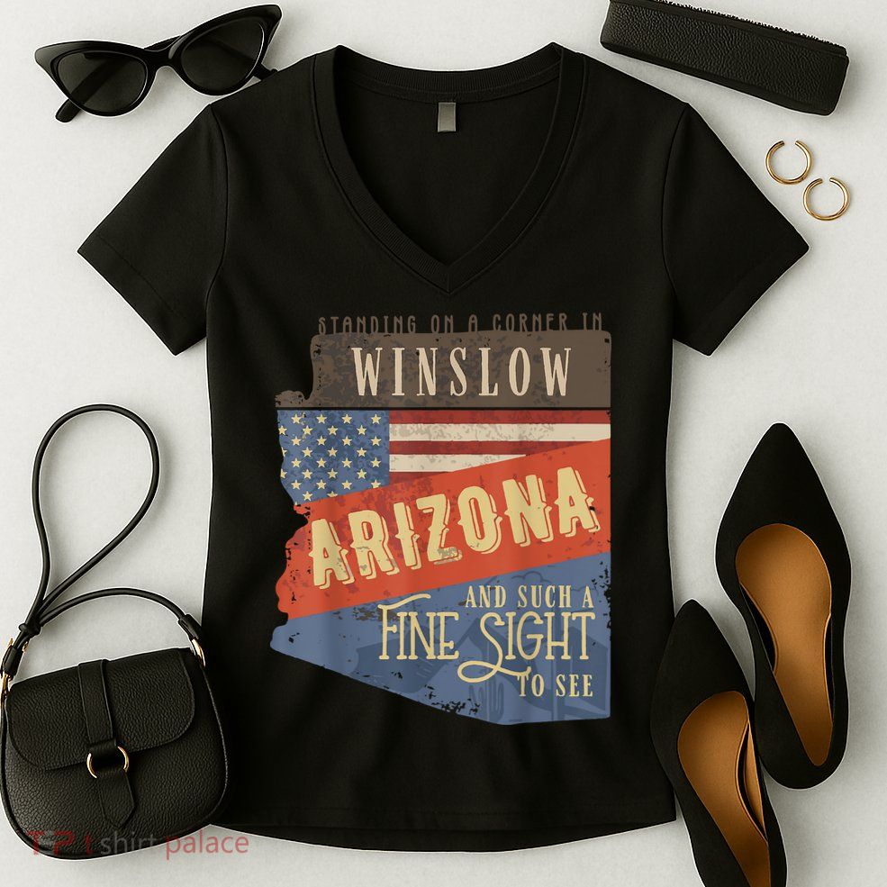 Winslow Arizona AZ US 66 Take It Easy Est. 1926 Mother Road Women's V-Neck T-Shirt