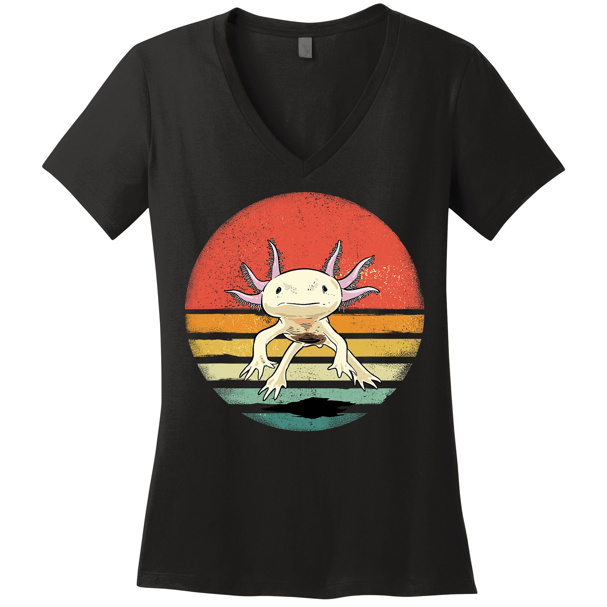 Wowsome! Adult Axolotl Retro Vintage Women's V-Neck T-Shirt