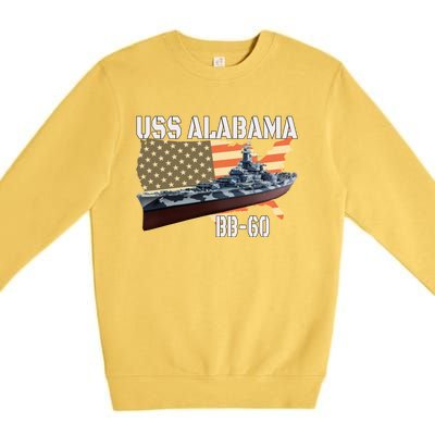 Ww2 American Battleship Uss Alabama Bb60 Warship Veterans Cool Gift Premium Crewneck Sweatshirt