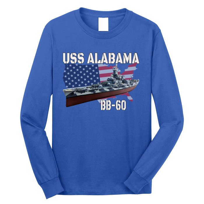 Ww2 American Battleship Uss Alabama Bb60 Warship Veterans Cool Gift Long Sleeve Shirt