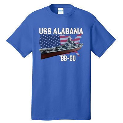 Ww2 American Battleship Uss Alabama Bb60 Warship Veterans Cool Gift Tall T-Shirt