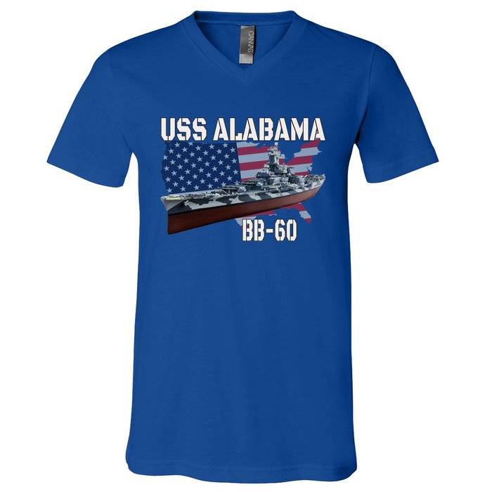 Ww2 American Battleship Uss Alabama Bb60 Warship Veterans Cool Gift V-Neck T-Shirt