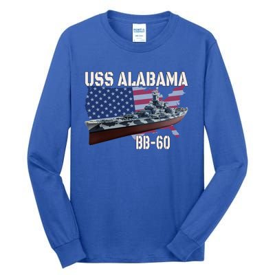 Ww2 American Battleship Uss Alabama Bb60 Warship Veterans Cool Gift Tall Long Sleeve T-Shirt