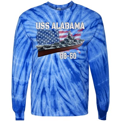 Ww2 American Battleship Uss Alabama Bb60 Warship Veterans Cool Gift Tie-Dye Long Sleeve Shirt