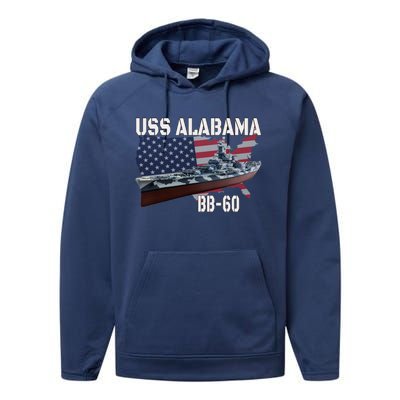 Ww2 American Battleship Uss Alabama Bb60 Warship Veterans Cool Gift Performance Fleece Hoodie