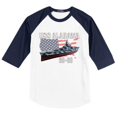 Ww2 American Battleship Uss Alabama Bb60 Warship Veterans Cool Gift Baseball Sleeve Shirt