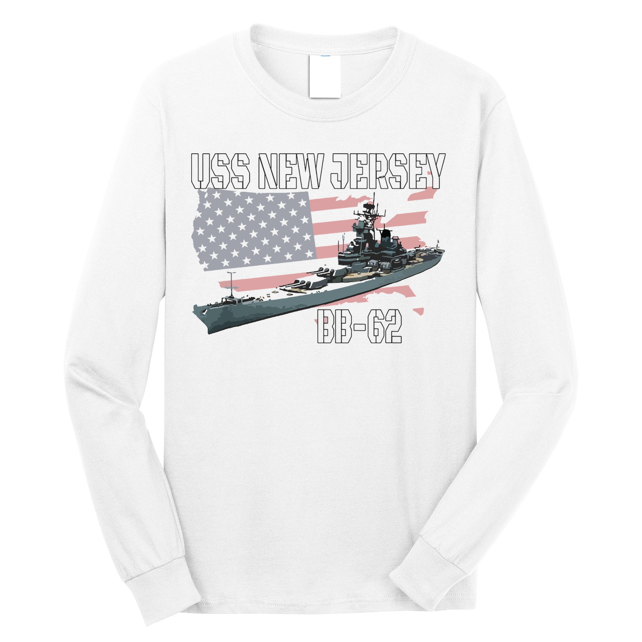 Ww2 American Battleship Uss New Jersey Bb62 Warship Veteran Long Sleeve Shirt