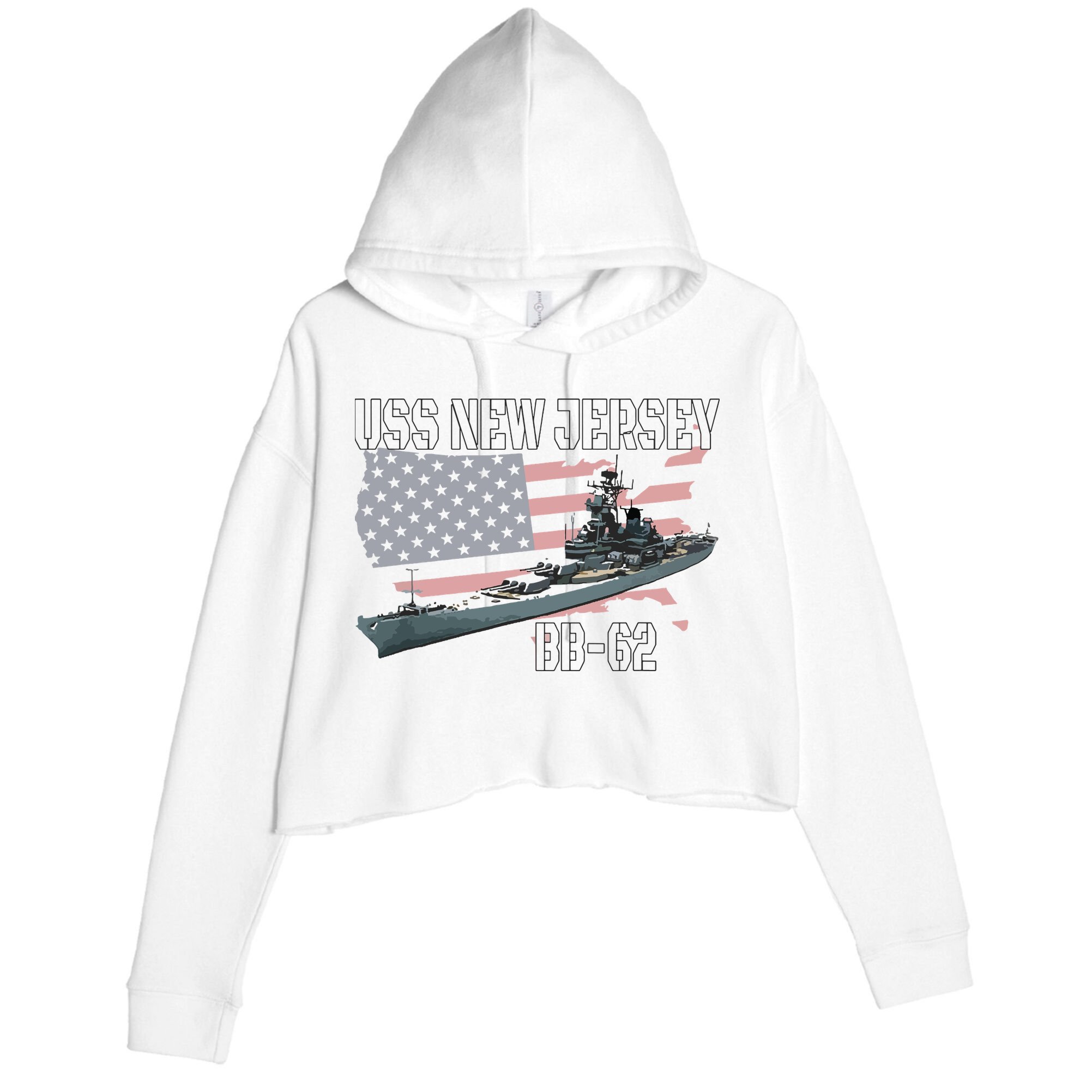 Ww2 American Battleship Uss New Jersey Bb62 Warship Veteran Crop Fleece Hoodie