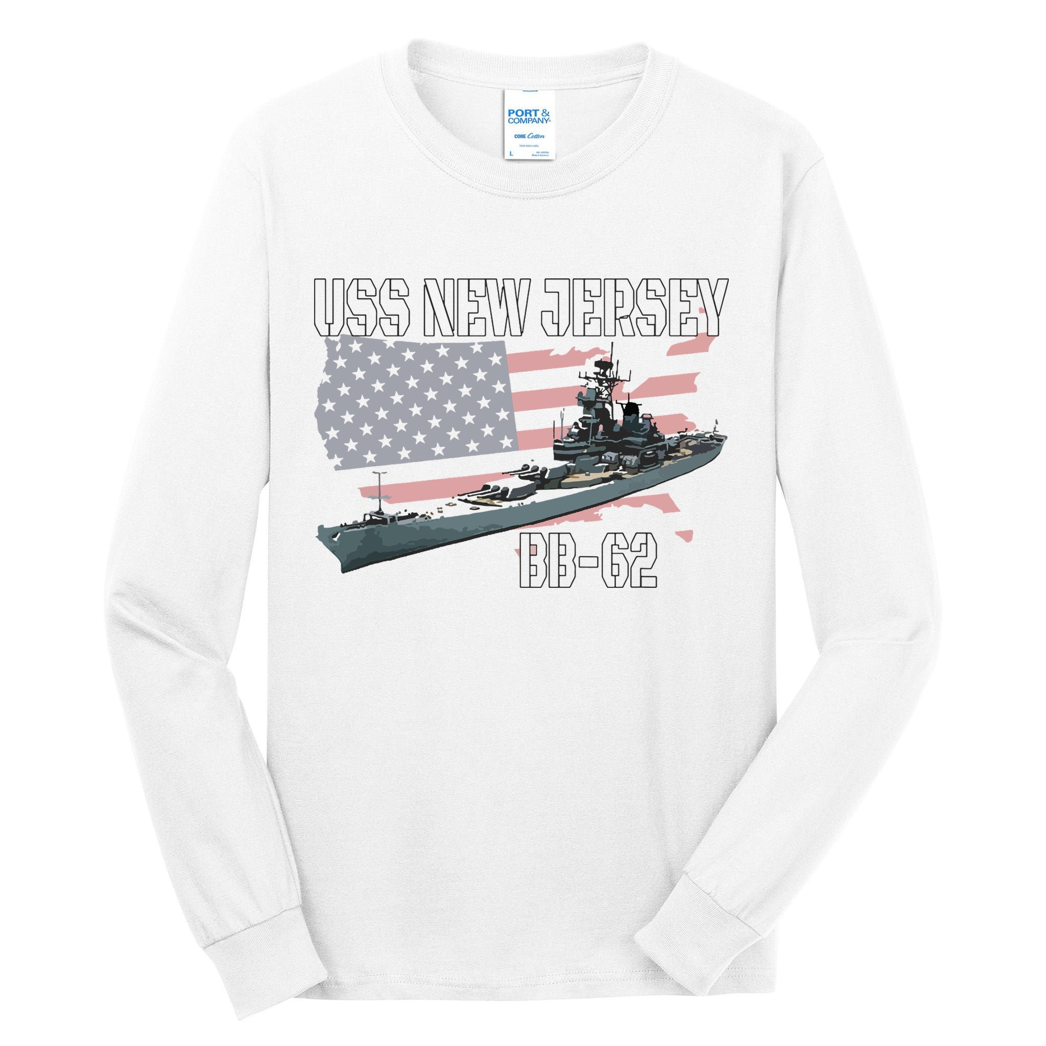 Ww2 American Battleship Uss New Jersey Bb62 Warship Veteran Tall Long Sleeve T-Shirt
