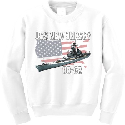 Ww2 American Battleship Uss New Jersey Bb62 Warship Veteran Kids Sweatshirt