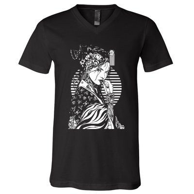 With A Beautiful Japanese Girl Symbol Of Japan V-Neck T-Shirt