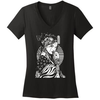 With A Beautiful Japanese Girl Symbol Of Japan Women's V-Neck T-Shirt