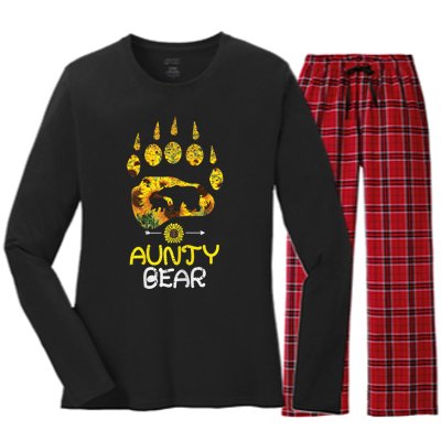 Wo Aunty Bear Paw Sunflower Floral Mother Day Aunt Auntie Wo Women's Long Sleeve Flannel Pajama Set 