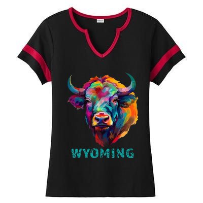 Wyoming American Bison Lover Buffalo For Men Women Souvenir Ladies Halftime Notch Neck Tee