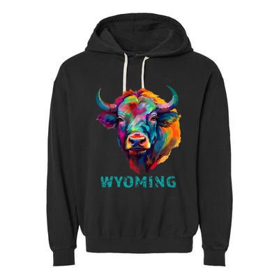 Wyoming American Bison Lover Buffalo For Men Women Souvenir Garment-Dyed Fleece Hoodie