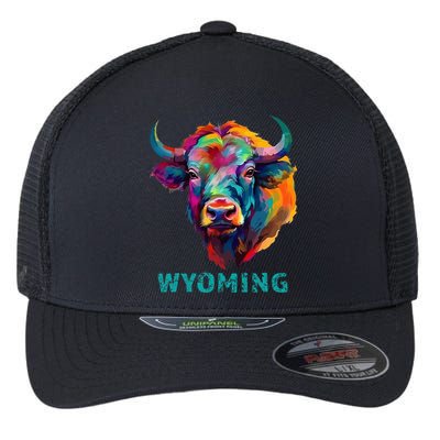 Wyoming American Bison Lover Buffalo For Men Women Souvenir Flexfit Unipanel Trucker Cap