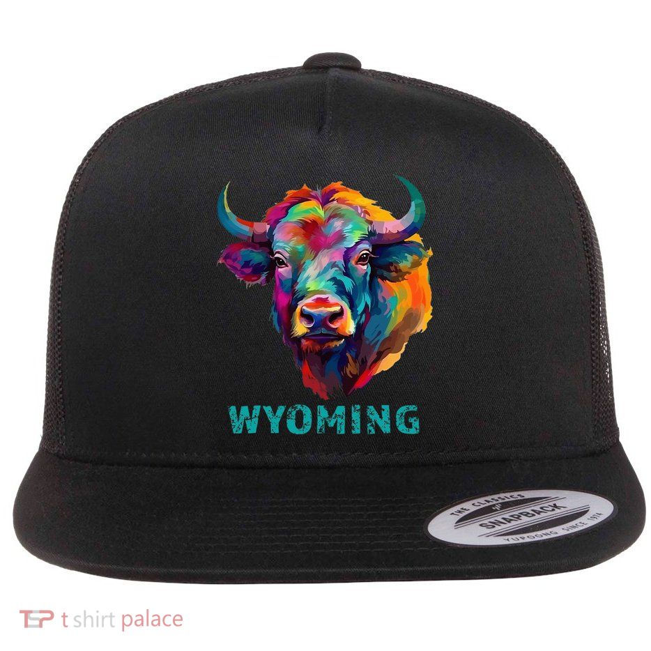 Wyoming American Bison Lover Buffalo For Men Women Souvenir Flat Bill Trucker Hat