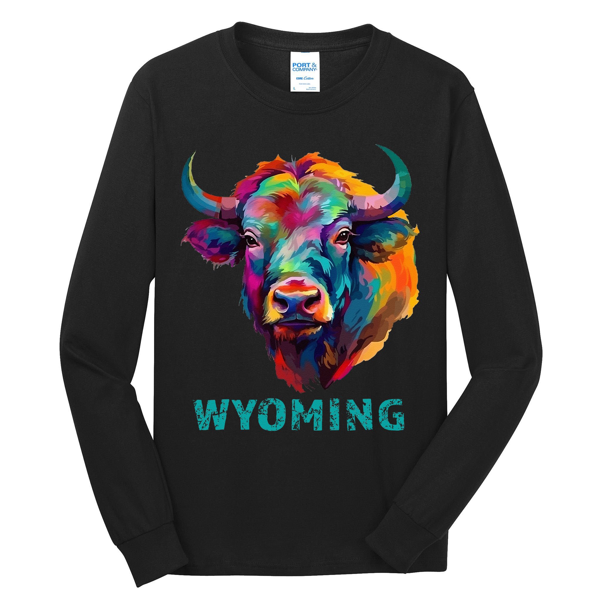 Wyoming American Bison Lover Buffalo For Men Women Souvenir Tall Long Sleeve T-Shirt