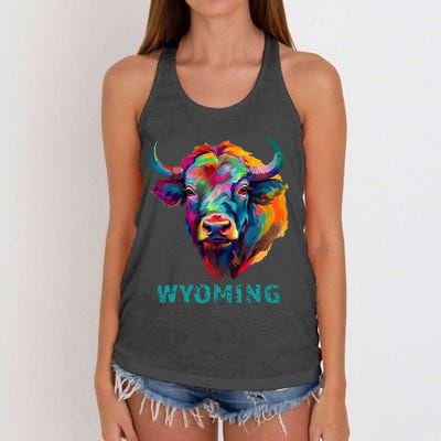 Wyoming American Bison Lover Buffalo For Men Women Souvenir Women's Knotted Racerback Tank