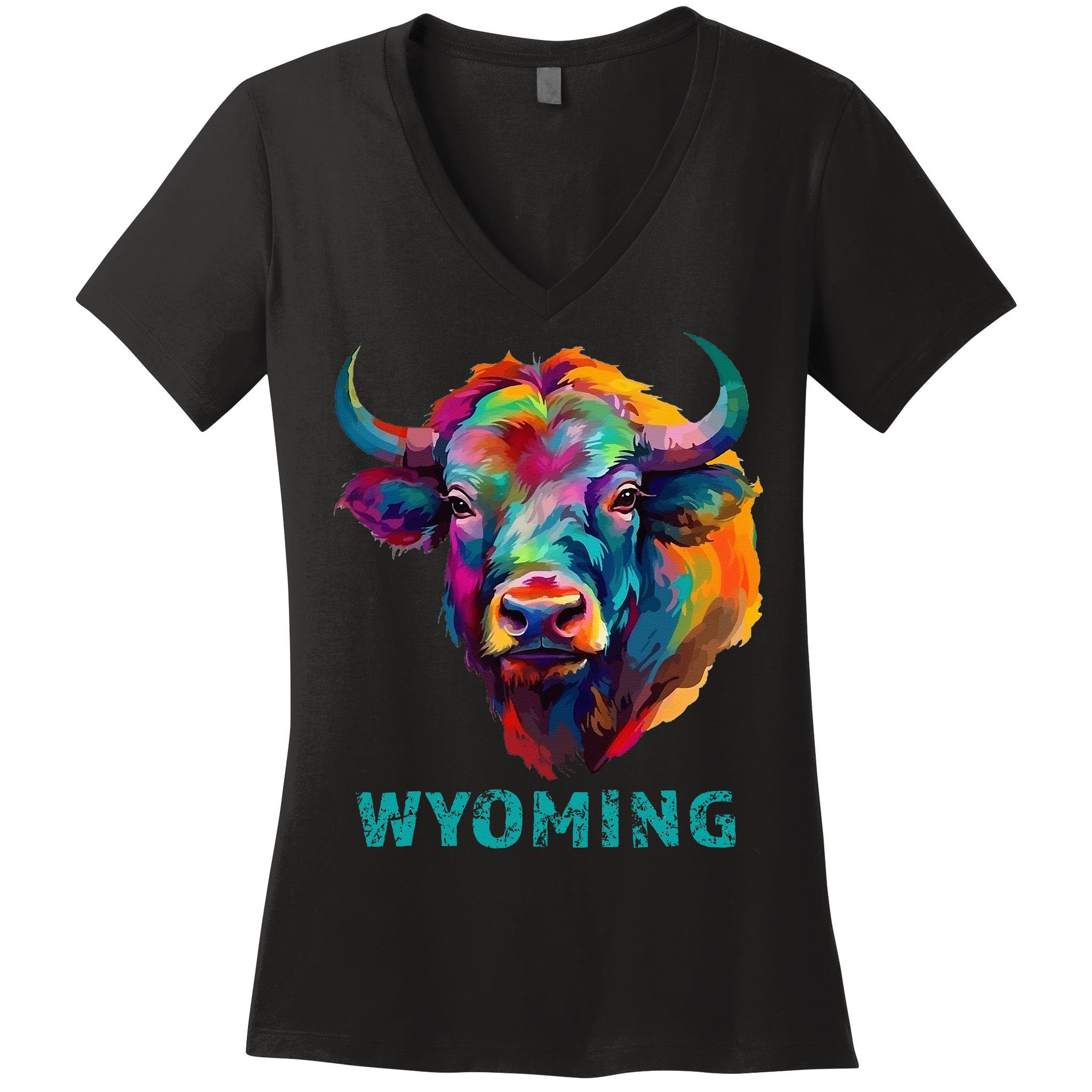 Wyoming American Bison Lover Buffalo For Men Women Souvenir Women's V-Neck T-Shirt