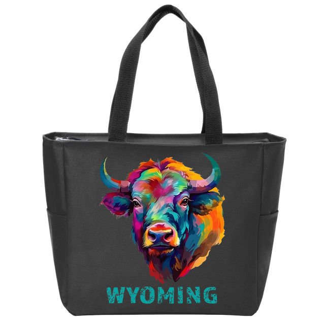 Wyoming American Bison Lover Buffalo For Men Women Souvenir Zip Tote Bag